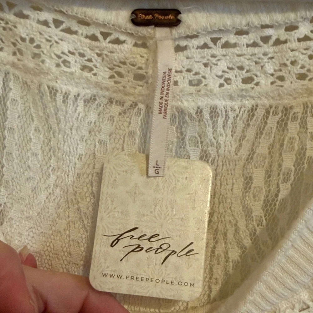 11 NWT Free People Spring Valley Ivory Lace Waffle Knit Boho Blouse Large